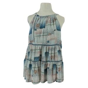 Entro Tank Top Womens Large Blue Abstract Print Tiered Babydoll Boho Halter